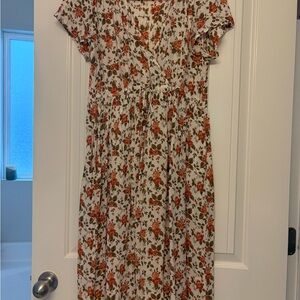 Christy Dawn Cream Dress with Rust Floral Print